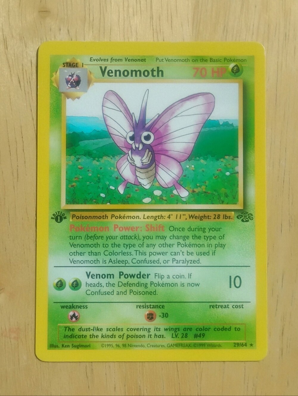LP WOTC 1999 1st Edition Non Holo Venomoth 29/64 Jungle Set Pokemon Card
